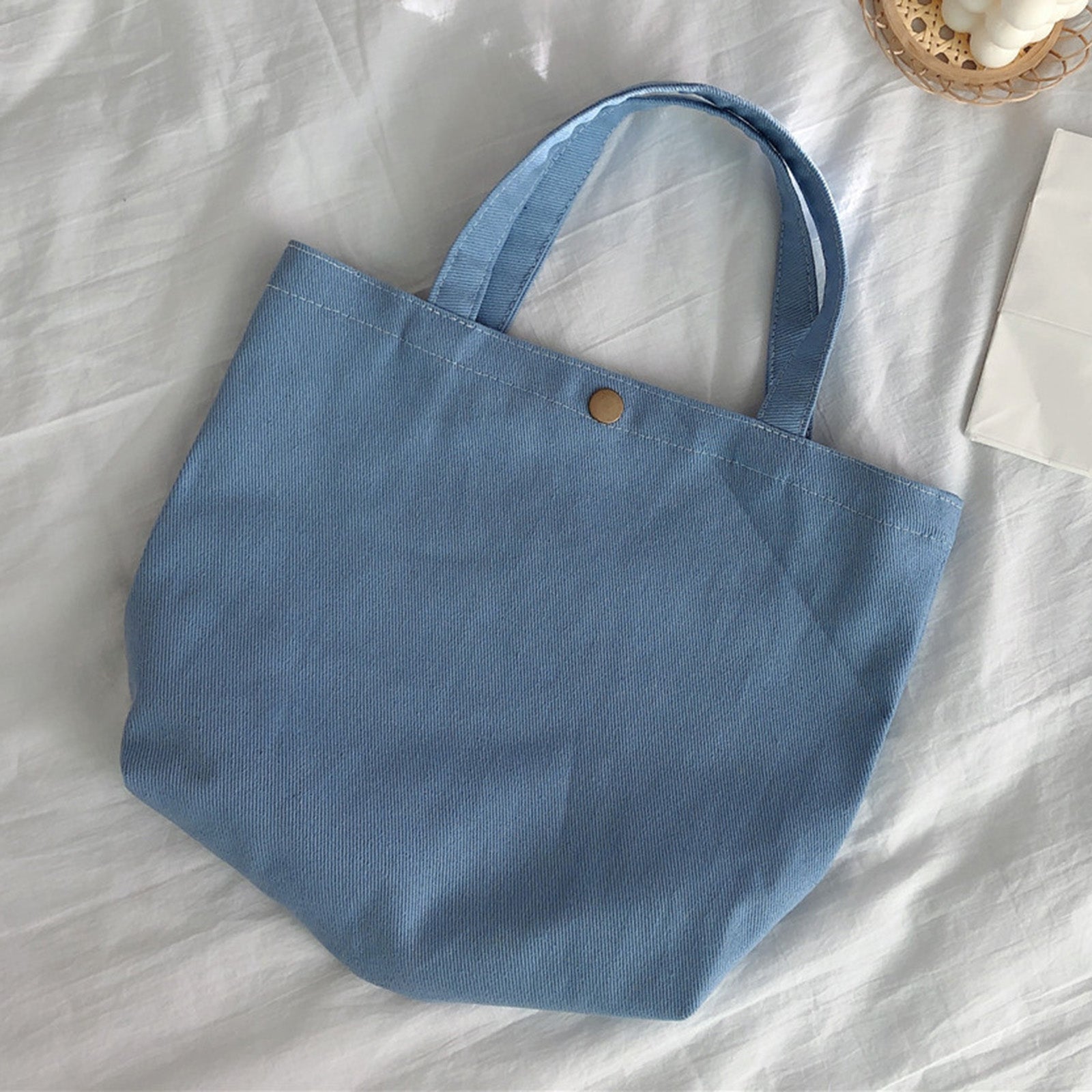 561 Solid Color Canvas Tote Bag Snap Button Small Handbag for Travel Shopping 561 Solid Color Canvas Tote Bag Snap Button Small Handbag for Travel Shopping